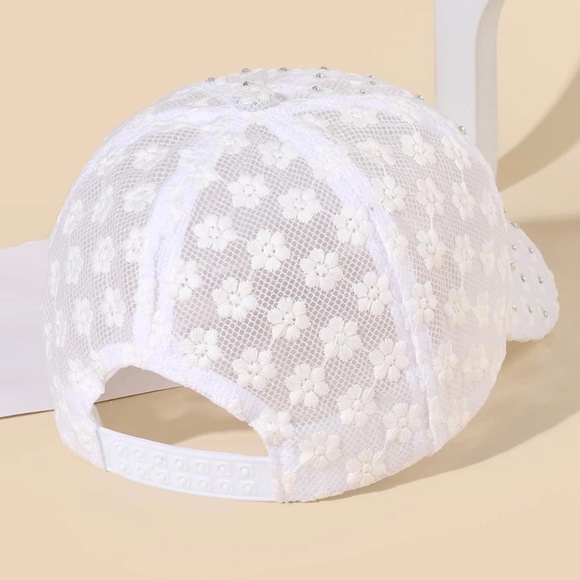 Boho Floral Rhinestone Mesh Breathable Baseball Cap - Picture 9 of 9